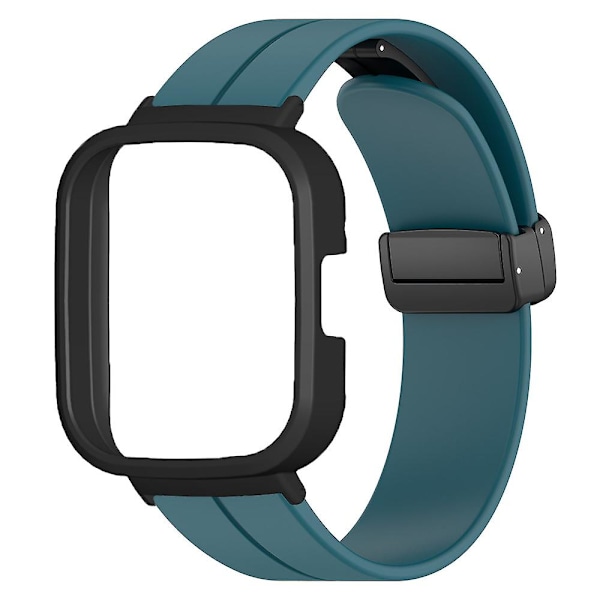 Musta magneettinen solki silikoniranneke Xiaomi Redmi Watch 3 -kellolle, jossa kellokuori Rock Cyan