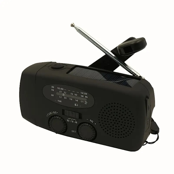 Håndsveivet radio, selvgenerert katastrofebelysning (svart)