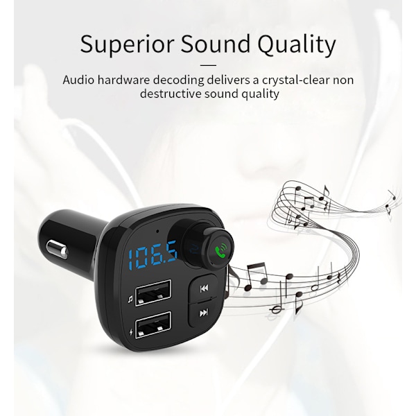Bilsett Bluetooth Håndfri FM-sender Billader Dobbel USB 3.1A Bt12
