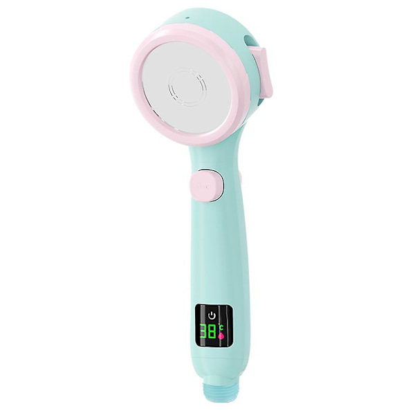 Digitalt LED temperatur display brusehoved vandbesparende hovedbruser til baby voksen badeværelse 4 modes justerbart spray brusehoved Green-pink