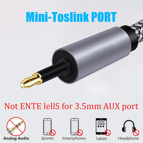 Adapter Toslink till Mini Toslink Digital Kabel, 3,5 mm 24K Guldpläterad Kontakt (1m) 1m