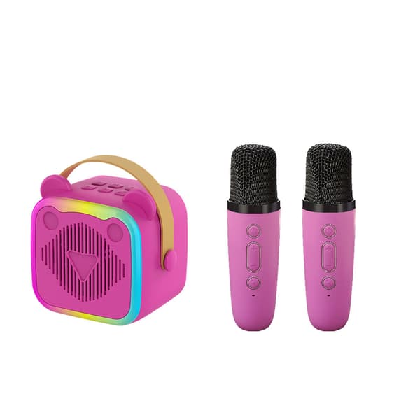 Bluetooth Karaoke-højttaler, med 2 mikrofoner og lys (Barbie Pink)