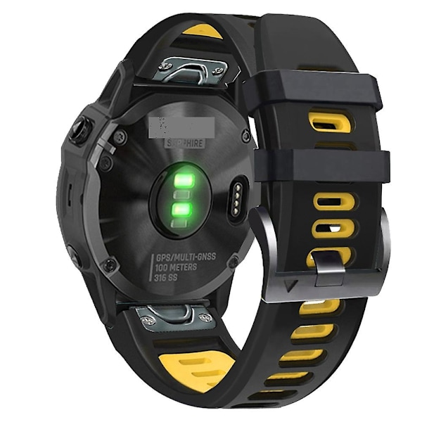 26 mm silikone urrem til Garmin Descent Mk2 Black Yellow