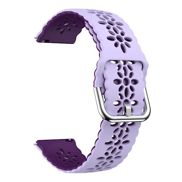 Silikonarmband 20 mm med blommigt hål och tvåfärgad design för Garmin Vivomove 3s / Samsung Gear Sport / Huawei Watch Gt 2 42 mm Purple  Dark Purple