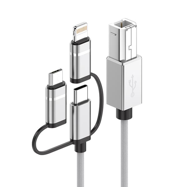Adaptrar 3-i-1 8-stift, Typ-C, Micro USB till USB-B MIDI 3-i-1 Instrument/Skrivarkabel (Vit)