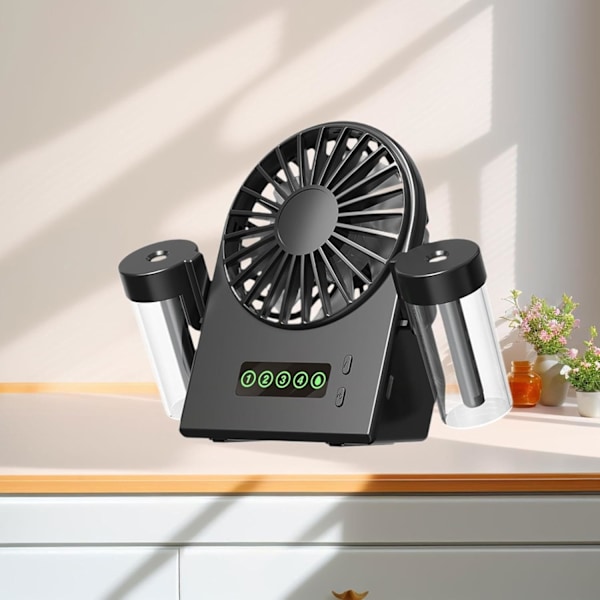 Fläkt - Dubbel Spray Dimfläkt Digital Display Med Avtagbar Vattentank (Svart)