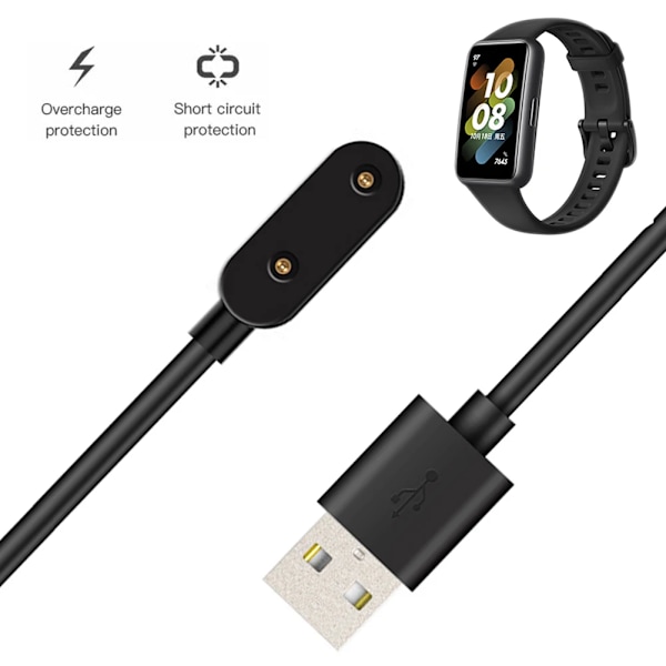 Lader for Huawei Band 7/8/7/6/4X/Honor Band 6/Es, 2-pinners USB-ladekabel svart