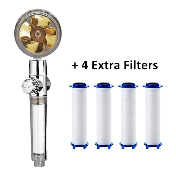 Propeller duschhuvud set 360 rotera med 1 gratis vattenfilter guldfläkt turboladdare ren regn helix eco shower G extra filter