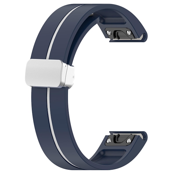 Silver Buckle Silikonband 26mm Klockarmband För Garmin Tactix 7 Pro / Fenix 7x/6x/6x Pro/5x Plus Midnight Blue White