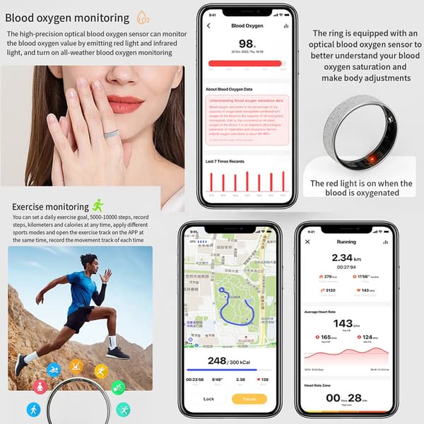 Smart Ring V3, NFC Adgangskontrol Puls Blodtryk Ilt Søvn Vandtæt (Sort, 10#)