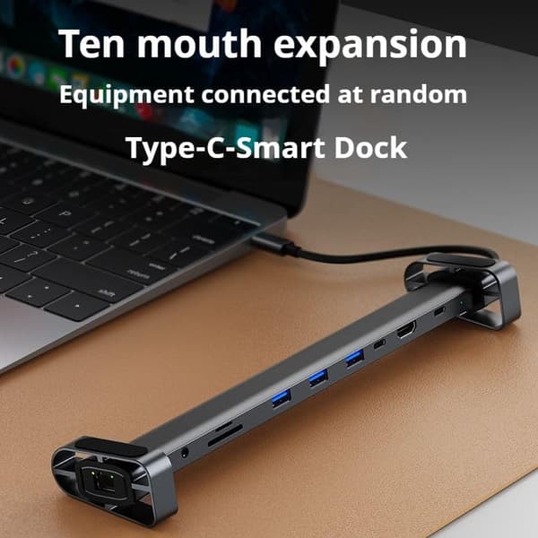 10-i-1 Dockingstation med 4K HDMI, PD-opladning, SD/TF, 3 USB 3.0