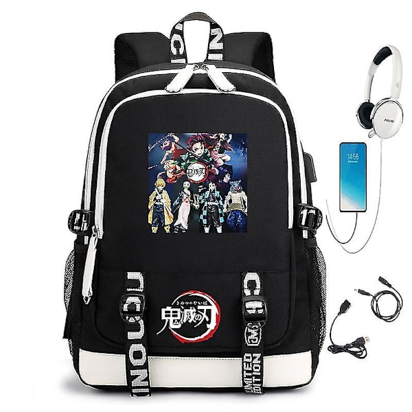 Demon Slayer USB-gränssnitt Student Ryggsäck Datorväska Style 12