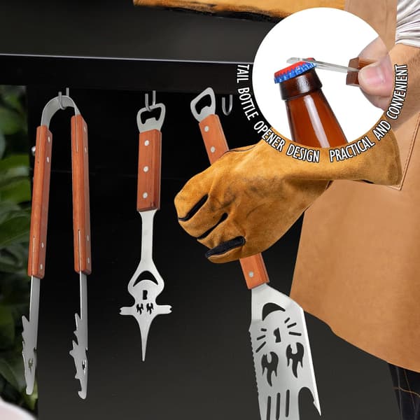 Sæt med 3 grilltilbehør ekstra tykt rustfrit stål multifunktionsspatel gaffeltang A