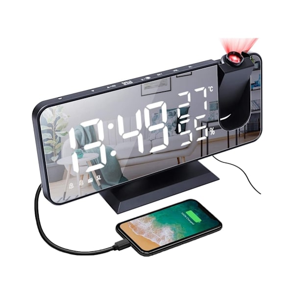 Radio kattoprojektiolla LED- USB kello, jossa lämpötila ja aika black