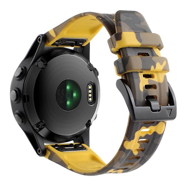 Silikonklokkebånd for Garmin Fenix 7x / 6x, kamuflasjemønster 26mm hurtigutløsing uformell rem Camouflage Yellow
