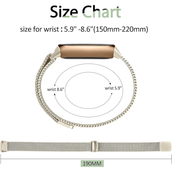 Rostfritt stål Mesh Loop Justerbar Armband Bytesrem För Fitbit Luxe/luxe Special Edition Fitness Tracker Dam Herr Champagne Gold