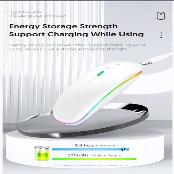 Led Dual Mode Genopladelig Lydløs Ultratynd Laptop Mus Med Bt5.2 Usb Modtager (2 stk. Hvid)