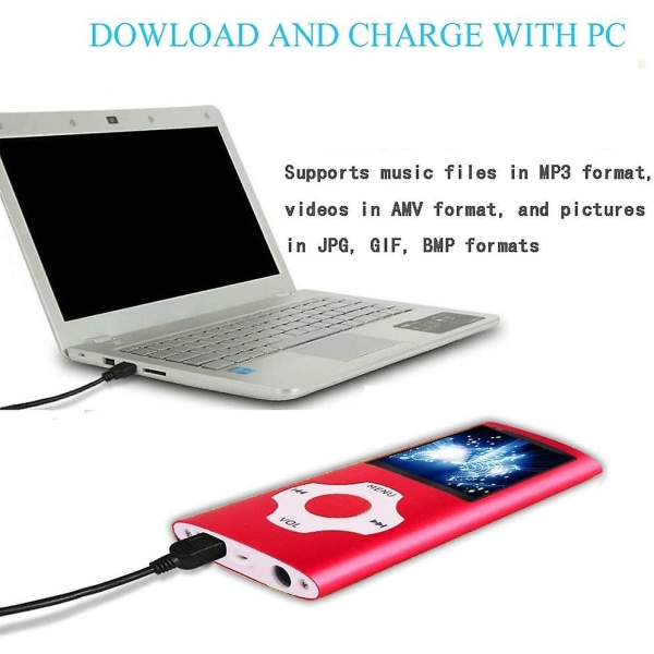 Mp3-spelare/Mp4-spelare med 64gb/32gb/16gb minne SD-kort Smal klassisk digital LCD-skärm 1,82 tums skärm Mini USB port med FM-radio, röst Red 32GB