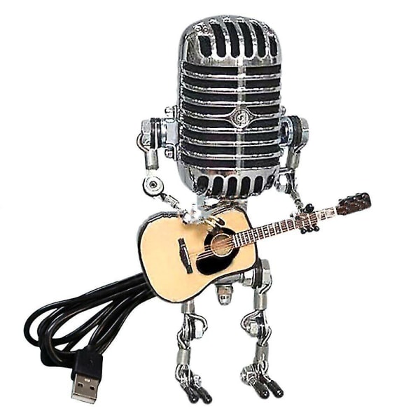 USB retro stil mikrofon robot lampa håller gitarr med ljus vintage heminredning Yellow