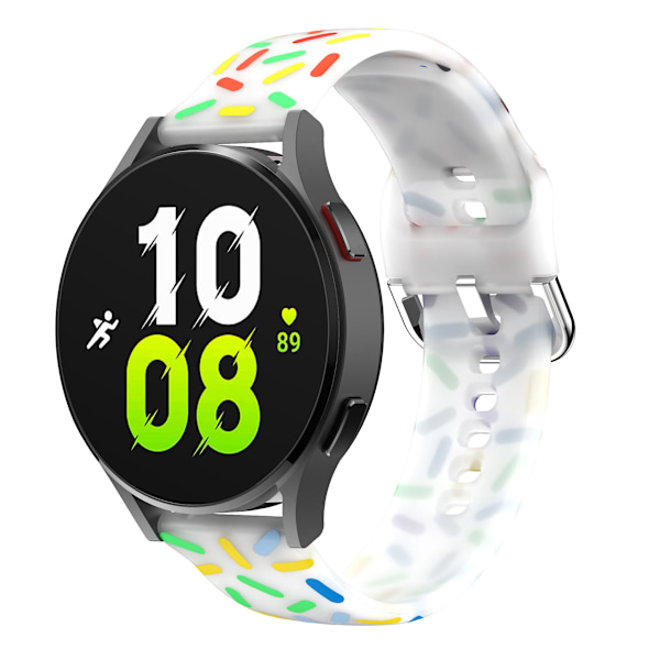 20mm klokkearmbånd for Samsung Galaxy Watch6 / Watch6 Classic / Watch 5 Pro / Watch4 Classic, mønstret silikonrem armbånd Transparent Rainbow