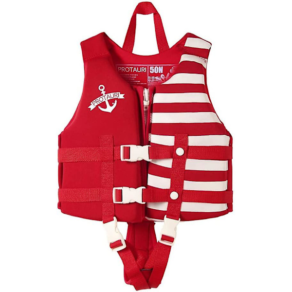 Toddler , flytväst för småbarn, barnväst flytande baddräkt badkläder med justerbar säkerhetsrem för unisex barn, ränder Stripes Red Small
