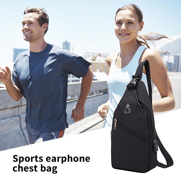 Vedenpitävä hihna laukku crossbody reppu USB-reiällä kuulokeliitäntä hihna reppu vaellusreppu monikäyttöinen crossbody rintapussi Black