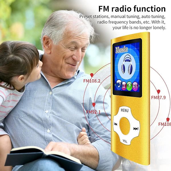 Mp3-spelare/Mp4-spelare med 64gb/32gb/16gb minne SD-kort Smal klassisk digital LCD-skärm 1,82 tums skärm Mini USB port med FM-radio, röst Yellow 16GB