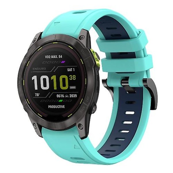 För Garmin Enduro 2 26mm Tvåfärgad Sports Silikon Watch Band HZS Mint Green - Blue