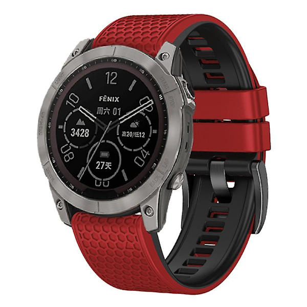 Dot Texture Silikonbånd til Garmin Tactix 7 Pro / Fenix 7x / 6x Pro / 5x Plus, 26mm Dual-color Klokkearmbånd Red Black