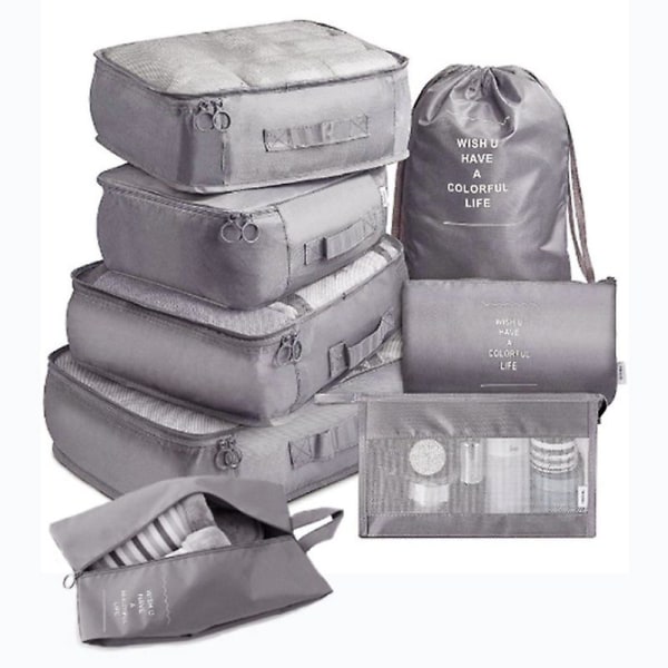 8 stk Rejsearrangør Opbevaringsposer Tøj Sko Tidy Pouch Vandtæt Bærbar Bagage Kuffert Pakkeetui Grey