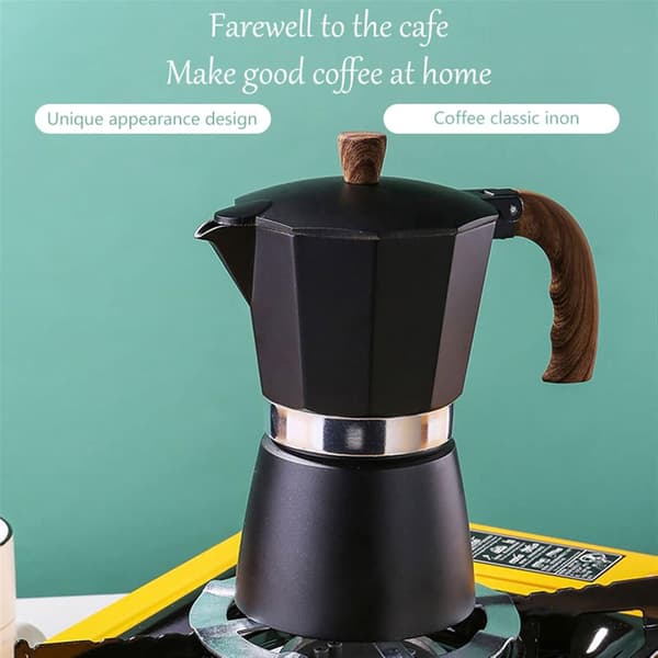 Kaffemaskine, perkulation ottekantet aluminiumskande til ristet kaffe (300 ml, sort)