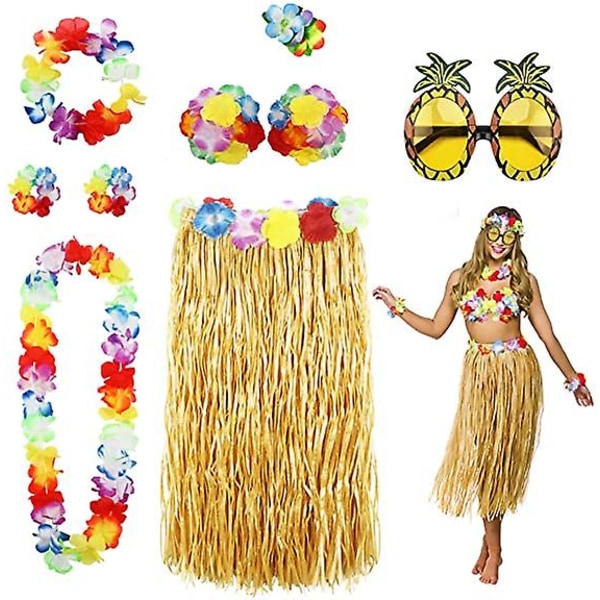 8-pak Hula-nederdel kostume-tilbehørssæt til Hawaii Luau-fest 80cm color1