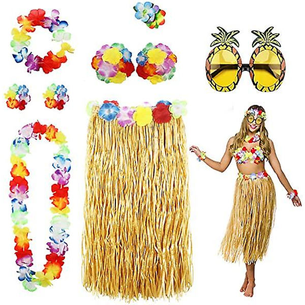 8-pak Hula-nederdel kostume-tilbehørssæt til Hawaii Luau-fest 80cm color1