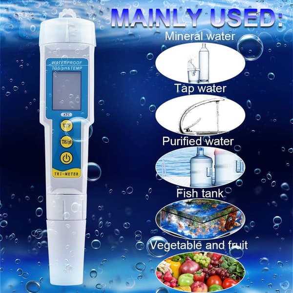 Digital PH-måler, 3-i-1 PH/EC/temperaturmåler for vannkvalitet