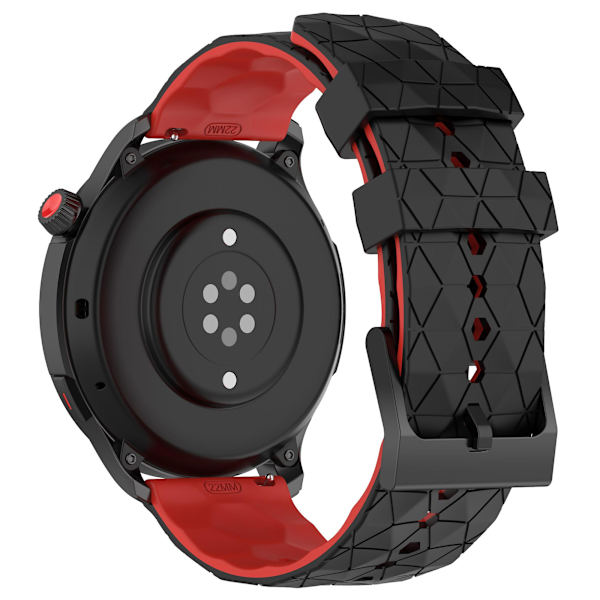 Klockarmband för Huami Amazfit GTR 4 46mm, fotbollsmönster tvåfärgat 22mm silikonklockarmband Black  Red