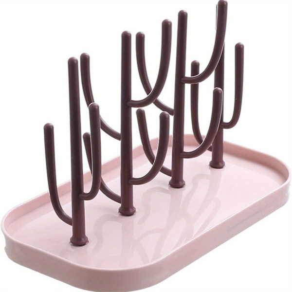 Pladsbesparende flaskeholder med kaktus-inspireret design og base - Holder flere flasker (Pink)