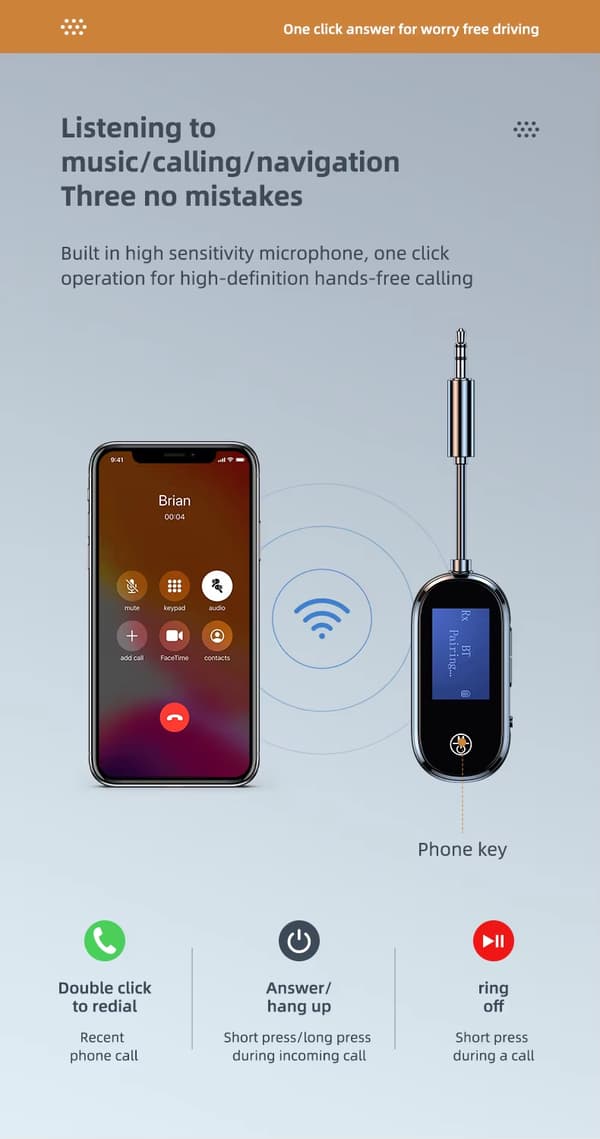 Bluetooth-mottaker med 3,5 mm Aux-lydkontakt, C83 med adapterplugg
