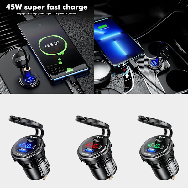 45w Typ C Pd+18w för Qc 3.0 Usb-laddare med switch voltmeter telefonladdning så Red