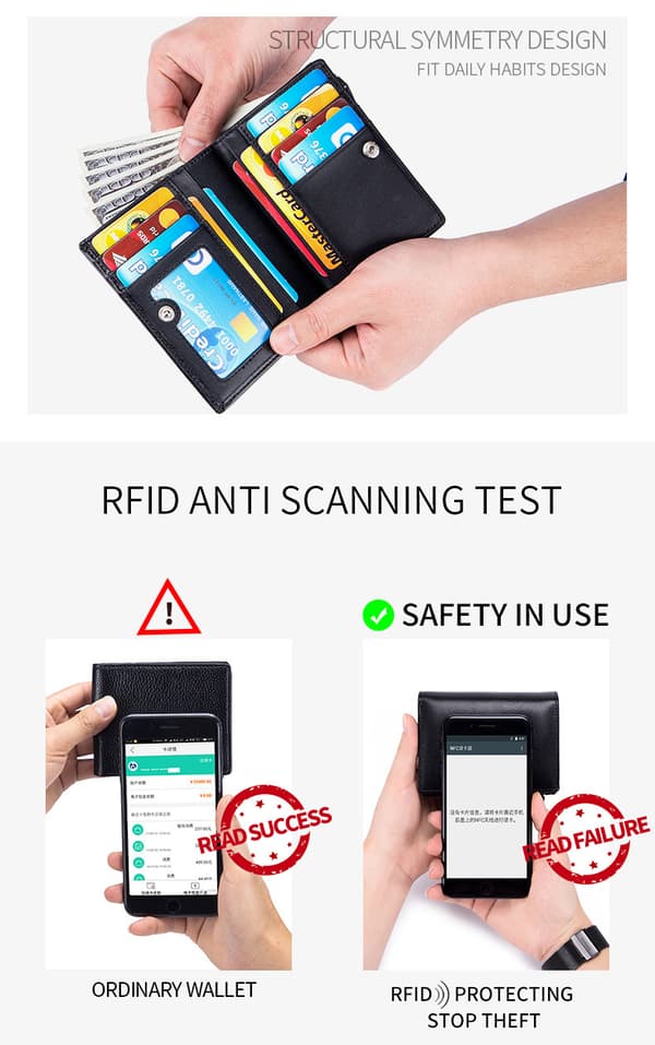 Rfid Læder Foldekortholder Pung (Rød)