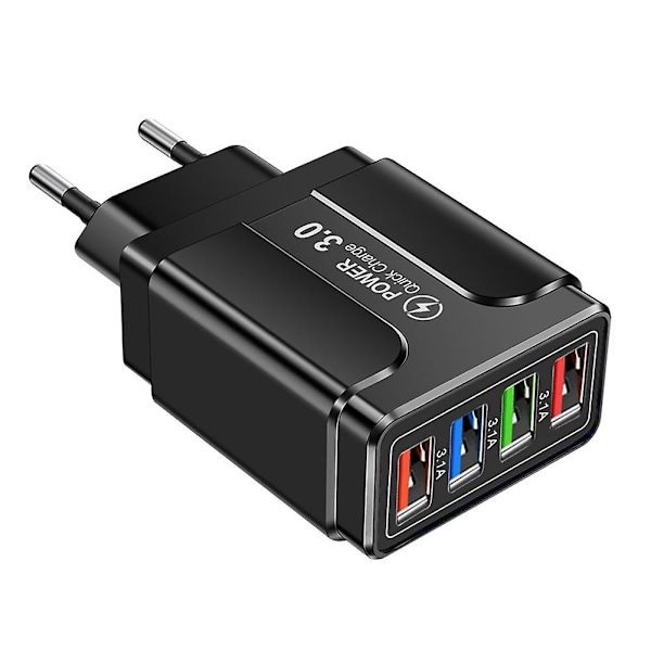 45W 4 USB Hurtiglader USB 3.0 Mobiltelefonlader Standard Adapter Telefonlading Hode-EU-plugg