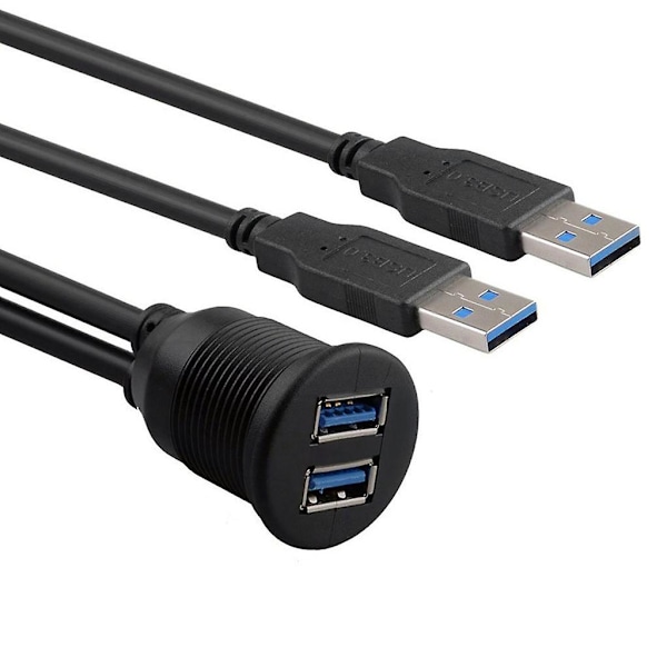 1m 2 portar Dubbel USB 3.0 hane till USB 3.0 hona Aux infälld montering Bilmontering förlängningskabel för bil lastbil båt motorcykel instrumentpanel tillbehör