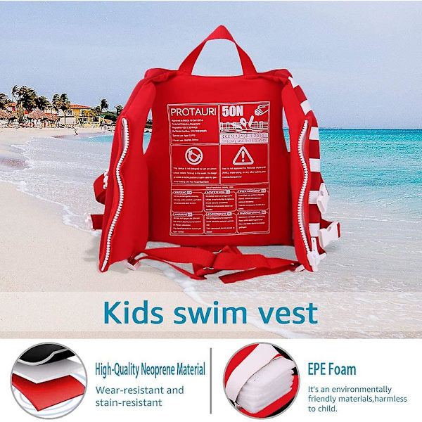 Toddler , flytväst för småbarn, barnväst flytande baddräkt badkläder med justerbar säkerhetsrem för unisex barn, ränder Stripes Red Medium