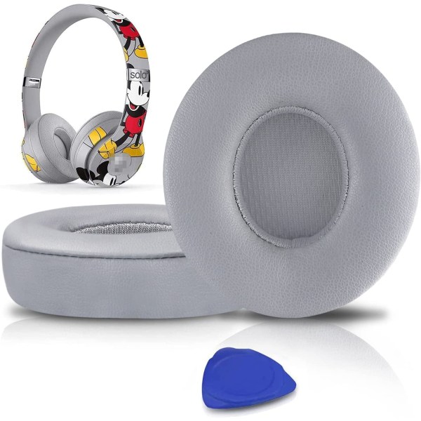 Ørepuder kompatible med Beats Solo2 & Solo3 trådløse on-ear hovedtelefoner Grå