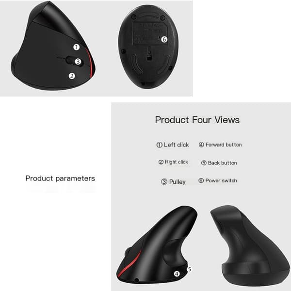 Ergonomisk vertikal mus, 5 knapper optisk mus 2,4 GHz med USB-mottaker (grå)