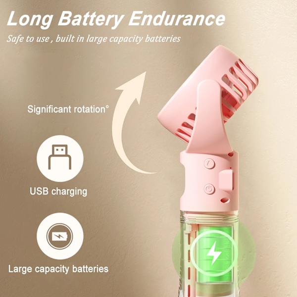 Tuuletin - Kannettava vesisuihkutuuletin USB-latauksella, 4 nopeutta (Violetti)