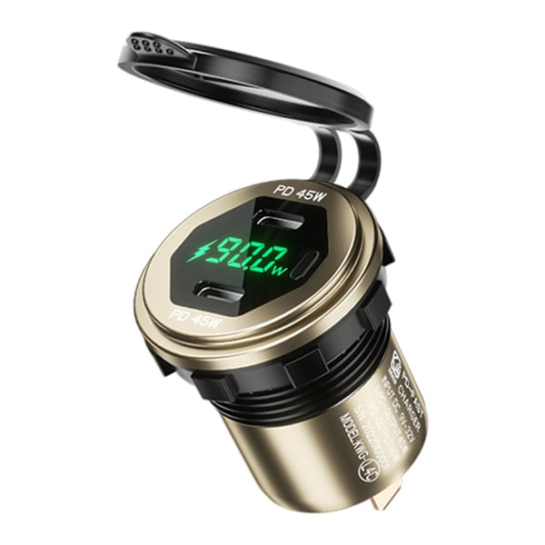 Metall 90w Dual Type C Usb C Pd Rask Billader Med Spenning/Strøm Display Gold 8