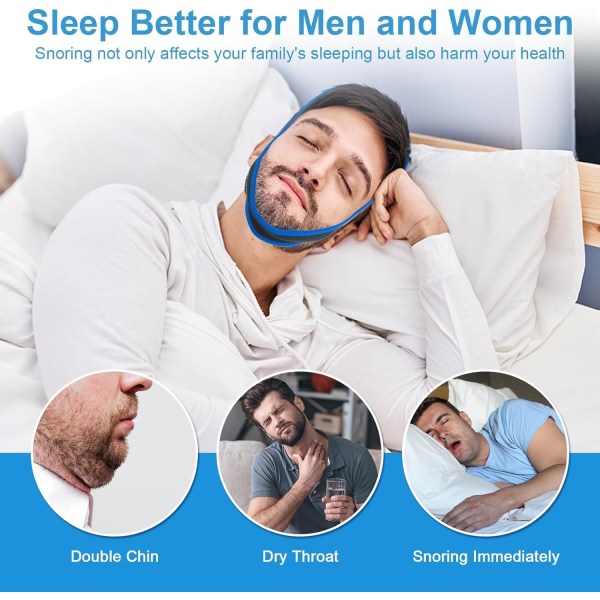Anti-snorking enheter Anti-snorking hakerem for menn kvinner Justerbar Stopp snorking løsning Hakeremmer Søvnhjelpemidler for snorking Munnpuster (Svart)