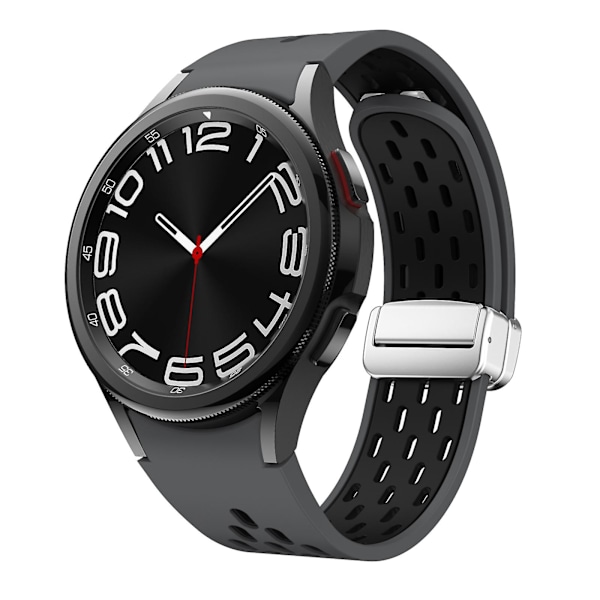 KLB-SSCXKGJ-002 Til Samsung Galaxy Watch4 / Watch 5 Pro / Watch6 Rem med Magnetisk Sølvspænde Coal Black Silver Buckle