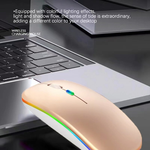 LED Dubbelläge Uppladdningsbar Tyst Ultratunn Laptopmus Med BT5.2 USB-mottagare (2st Guld)