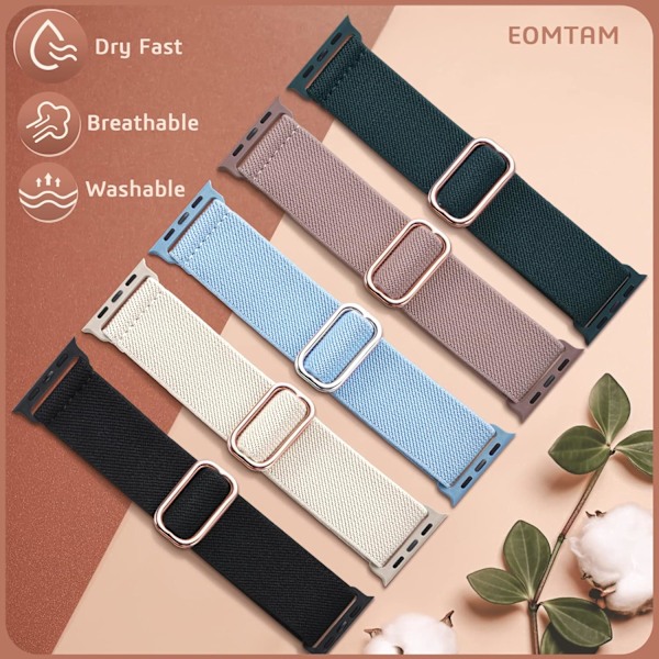 5-pakning elastisk nylon kompatibel med Apple Watch-reim 38 mm I 42mm/44mm/45mm